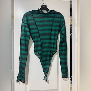 🟡5/$25 DEAL! Green and Black Striped Mesh Bodysuit